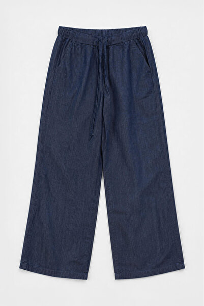 blue white Pantaloni de damă din denim, cu talie elastică, croială largă, sub...