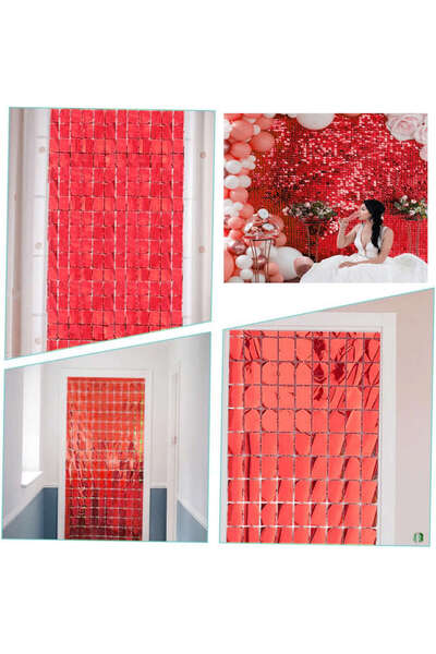 ZERO LAND Ilkeshop Extra Metalized Red Color Disco Rectangular Cut Door Curta...