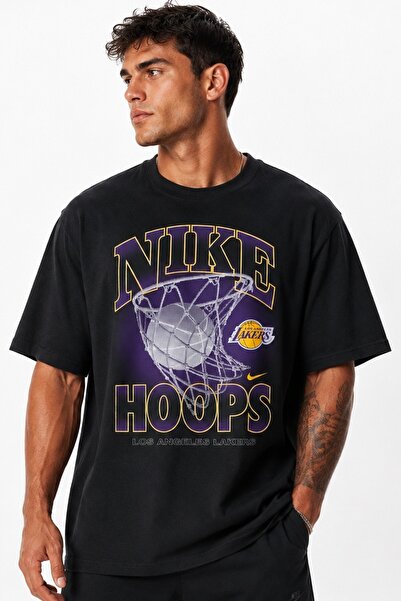 Nike Tricou bărbătesc Los Angeles Lakers Courtside, croială lejeră, cu imprim...