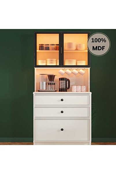 comiet Zambak Mdf Kahve Köşesi Dolabı Çekmeceli Işıklı