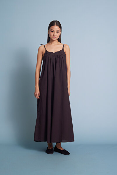 Nisan Pleated Maxi Dress Brown