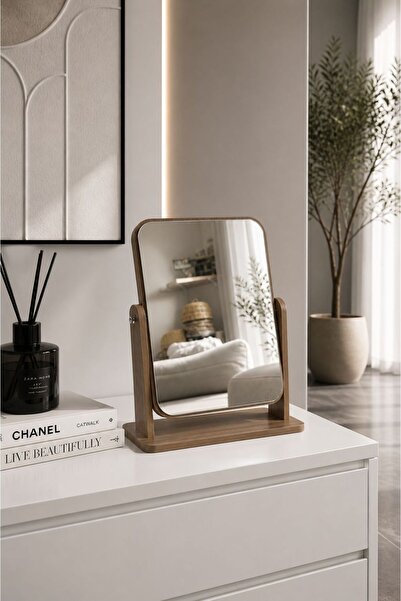 NEWNOW Ayaklı Masaüstü Ayna – Minimalist Ahşap Çerçeveli Makyaj & Dekor Aynası
