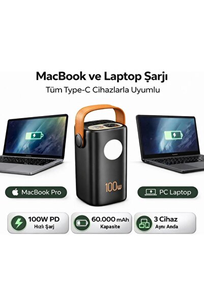 Cepini CP-06 60.000mAh PD 100w Hızlı Şarj Destekli Powerbank Dahili 4 Kablolu...