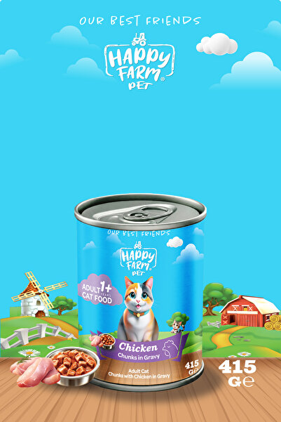 happy farm Yaş Kedi Maması Tavuklu 415 Gr 36 Adet