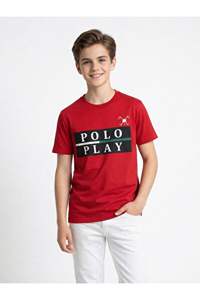 Polo Play By Styli تي شيرت برقبة دائرية وشعار جرافيك للفتيان المراهقين