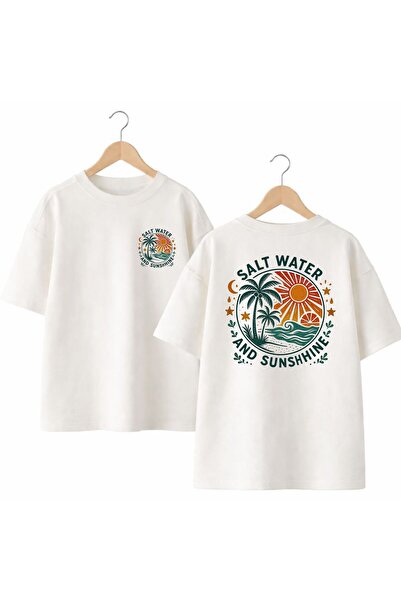 playwear Tricou cu decolteu rotund, 100% bumbac, supradimensionat, cu imprime...