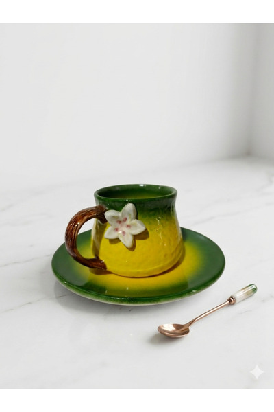 seda seramik Handmade Lemon Themed Ceramic Cup Set Double Size - 225 ml