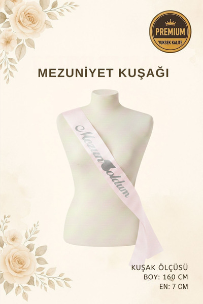 NEWPARİ Mezuniyet Kuşağı - Pembe Üzeri Gümüş Baskılı "Mezun Oldum" Kuşağı Yal...