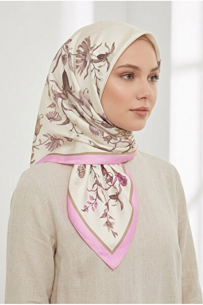 Mimelif Vera Patterned Silk Textured Twill Scarf 90X90 cm