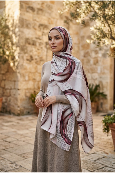 Mimelif Marin Patterned Silky Shawl 70X200 cm