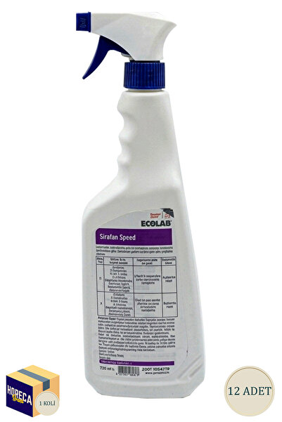 Ecolab Sırafan Speed - Durulama Gerektirmeyen Hızlı Dezenfektan - 1 Lt - 12 A...