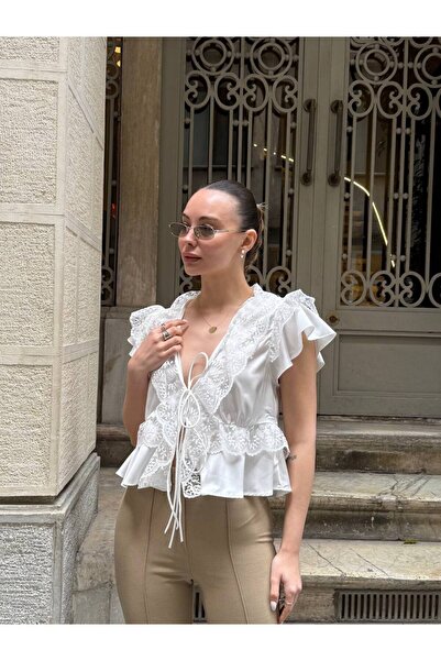 Butik Dantel Detaylı Şık Saten Bluz