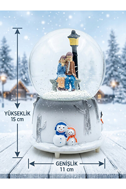 çınaroğlu avm BÜYÜK BOY Kar Küresi Snowy Bankta Oturan Çift Pilli Işıklı Müzi...