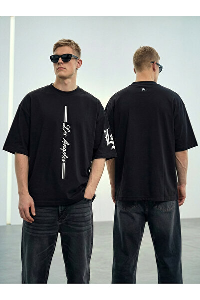 Wild Wood "LA Street" Dikey Baskılı ve Kol Nakışlı Premium Oversize T-shirt