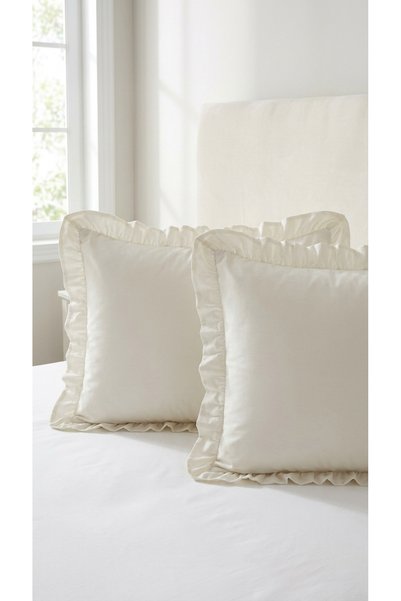 kesenegore 2 Pieces of Ruffled Cotton Fabric Pillowcases 50 X 70 Ecru
