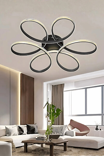 Elektroyou Alya Siyah Modern Tasarım Gold Çizgili Plafonyer Ultra Power Beyaz...