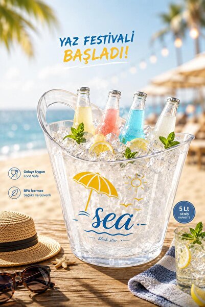 Blackstar Sea 5 Lt. İçecek ve Buz Kovası – Taşınabilir Şeffaf