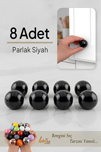GLASWEN 8 Pcs Hard Plastic Knob Round Ball Bright Black Cabinet Furniture Kit...