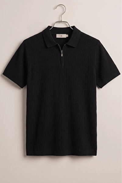 Edwox Men's Lycra Polo Neck T-Shirt Black Cd180