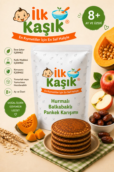 İlk Kaşık Hurmalı & Balkabaklı Bebek Pankek Karışımı 125gr | 8+ Ay İlave Şeke...