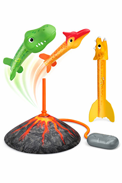 PinkBlue Rachete Dinozaur cu Lansator Vulcan - joc activ de exterior, 3 rache...