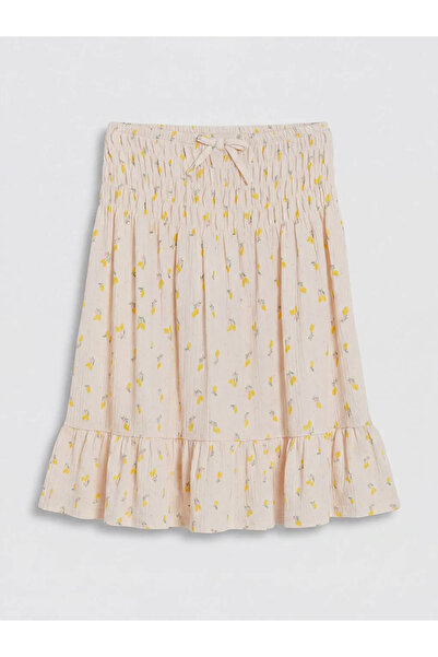 LC Waikiki White Elastic Waist Floral Patterned Girls' Skirt