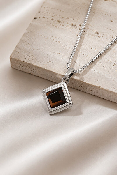 laria jewelry Square Stone Tiger's Eye Medallion Necklace