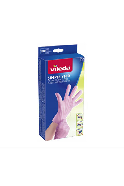 Vileda Simple Disposable TPE Gloves, Pink, Size M/L, 100-Pack