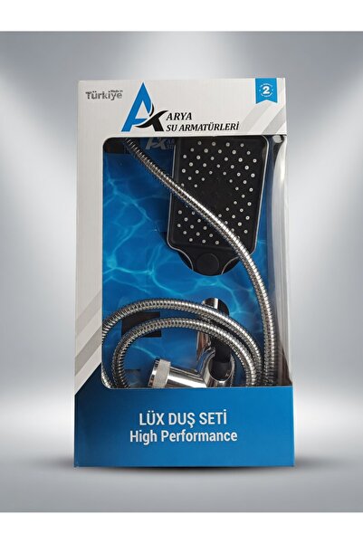 Arya Lüx Duş Seti - Yüksek Performanslı Kare Duş Başlığı ve Çelik Spiralli Set