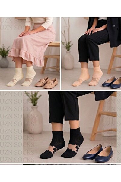 UZN SOCKS Дамски прозрачни чорапи с десени, комплект от 3 чифта