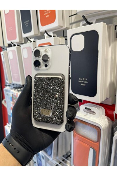 TAK Bİ KILIF Taşlı Magsafe Kartlık iPhone Uyumlu Lüks Parlak Cüzdan Aparatı