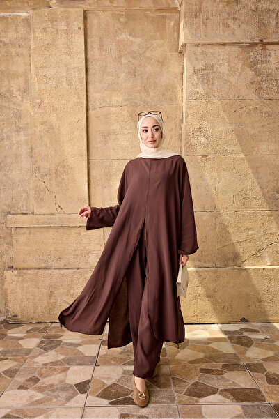 LOCCO Women's Waist-Tied Dress Set Brown