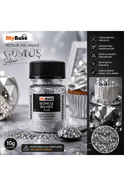 MY BAKE MyBake Metalik Pul Yaldız Gümüş 10 Gr – Dekoratif Sim Flake