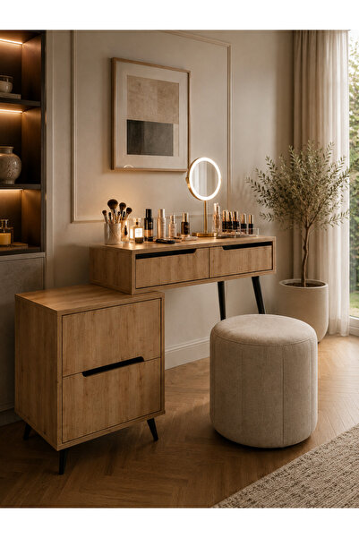 Modern Ahşap Makyaj Masası Çekmeceli Minimalist Şık Tasarım