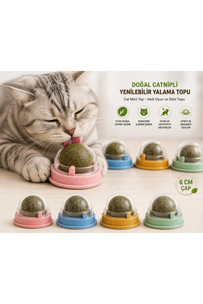 Genel Markalar Doğal Catnipli Yenilebilir Kedi Nanesi Yalama Topu – 6 CM