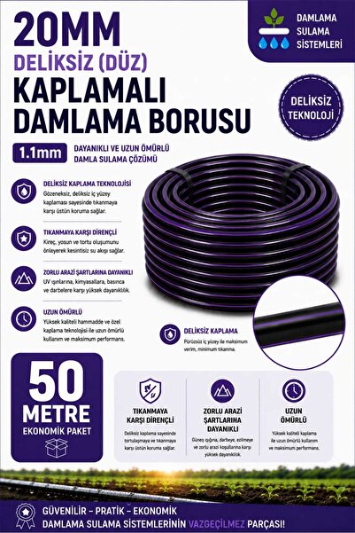 Uredrip 20mm Kaplamalı Damlama Sulama Borusu Deliksiz-Düz (50 Metre)