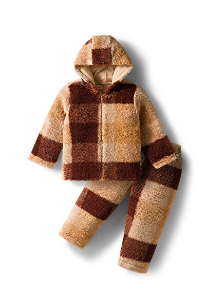 Babyhug Fur Knit Full Sleeve Hooded Color Block Winter Wear Top & Lounge Pant...