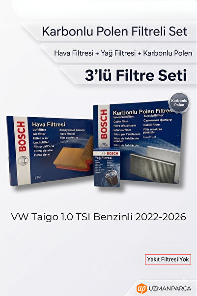 Bosch VW Taigo 1.0 TSI Benzinli 2022-2026 Filtre Seti (3’lü / 3 Parça) Karbon...