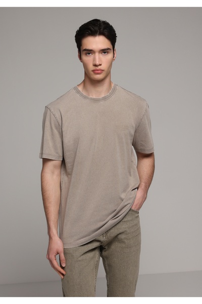 Colin's Regular Fit Round Neck Plain Men's Beige Short Sleeve T-Shirt