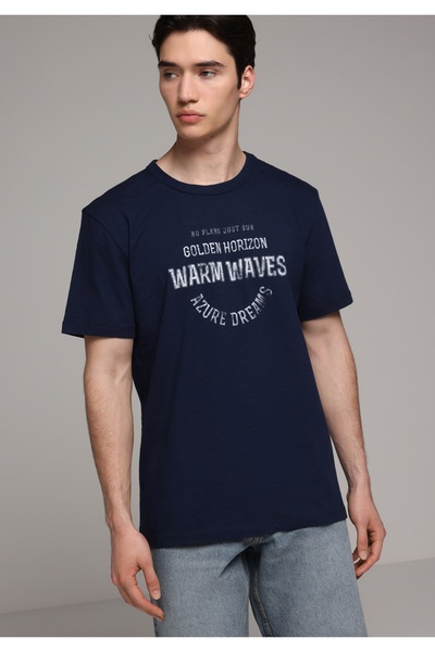 Colin's Regular Fit Round Neck Plain Men's Navy Blue Short Sleeve T-Shirt