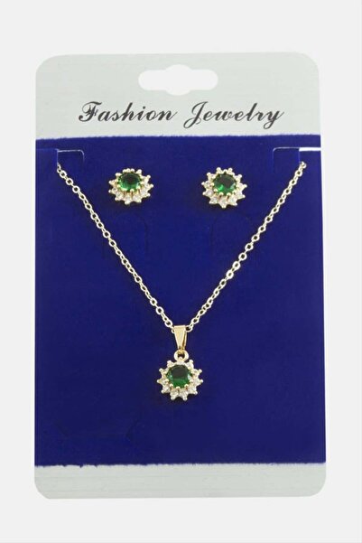 Çiçek Zirkon Taşlı Set Kolye