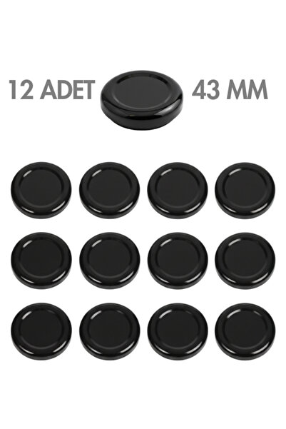Milea 12 Adet Siyah Metal Kavanoz Kapağı – 43 mm (29 ve 40 cc kavanozlara uyu...