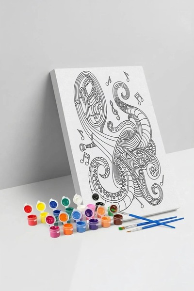 Yatinks Müzik Notaları Desenli Mandala Tuval Boyama Seti 40x50 cm