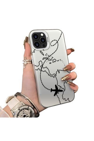 CHICASELUX iPhone 15 Pro Compatible Travel-Themed Map Airplane Printed Impact...