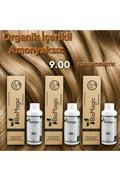 BIOMAGIC 9.00 Sarı Organik İçerikli Amonyaksız Kalıcı Saç Boyası 3Boya +3Oksidan