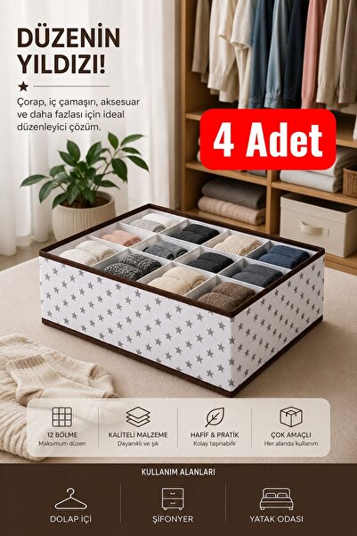 Helen's Home 4'Lü Set 12 Bölmeli Kutu Çocuk Odası Dolap Çekmece Içi Çamaşır Ç...