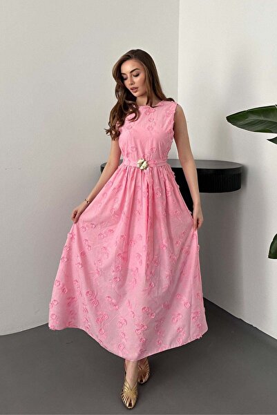 Elbee Fashion Woman Pembe 3d Brode Detaylı Elbise