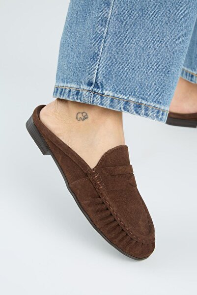 Manijero Zuleyka Women's Genuine Leather Pleated Loafer Brown Slippers