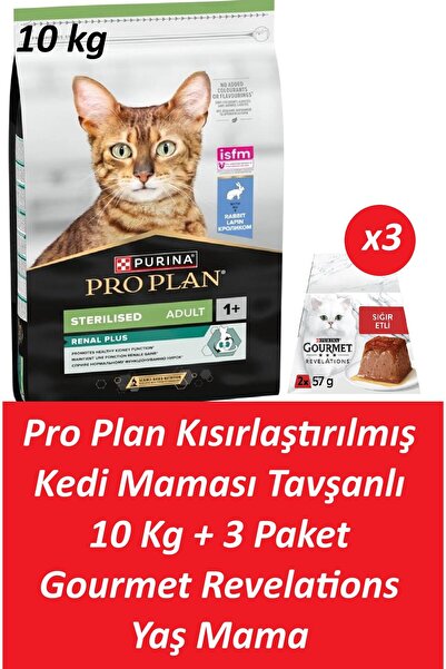Pro Plan Kısırlaştırılmış Kedi Maması Tavşanlı 10 Kg + 3 Adet Gourmet Sığır E...