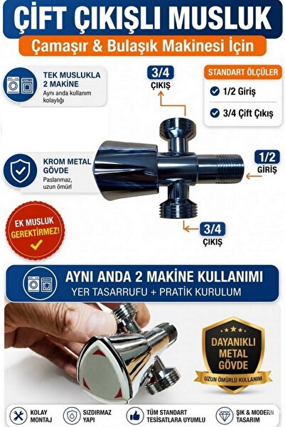Neler Geldi Neler 2 Çıkışlı Çift Su Girişli Çamaşır Ve Bulaşık Makine Musluğu...